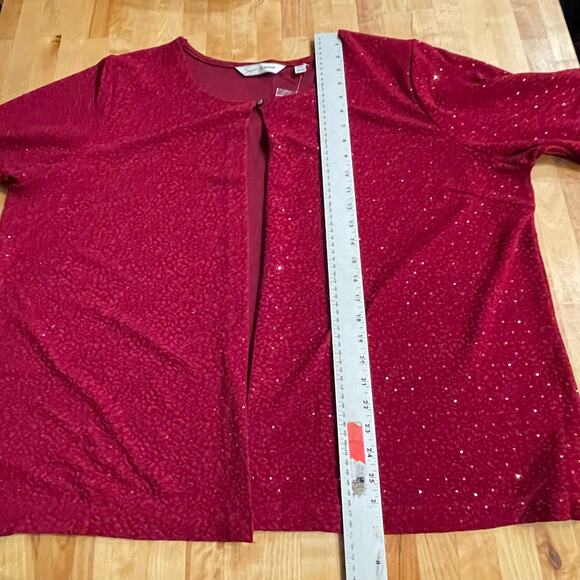 Soft By‎ Avenue Cardigan Red Single Button Sequins Shimmer Long Sleeve Sz 26/28 - Picture 7 of 9